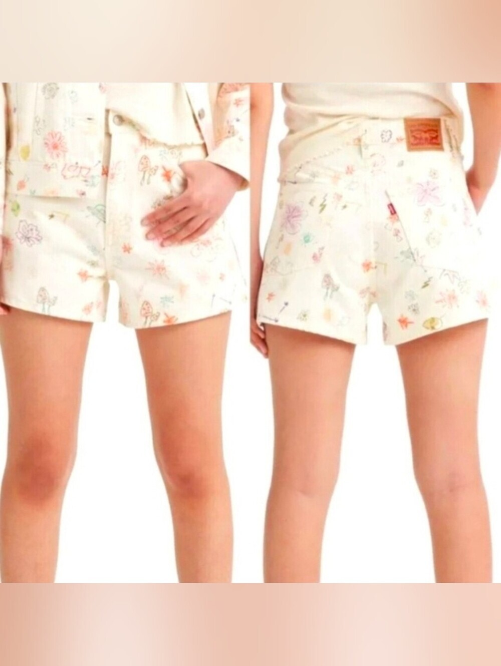 Levi's Cream Floral Doodle Denim Shorts